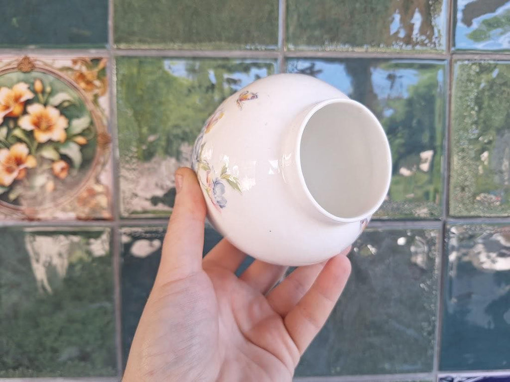 Vintage Aynsley Celeste Large Lidded Jar  Embossed Floral Butterfly Fine China