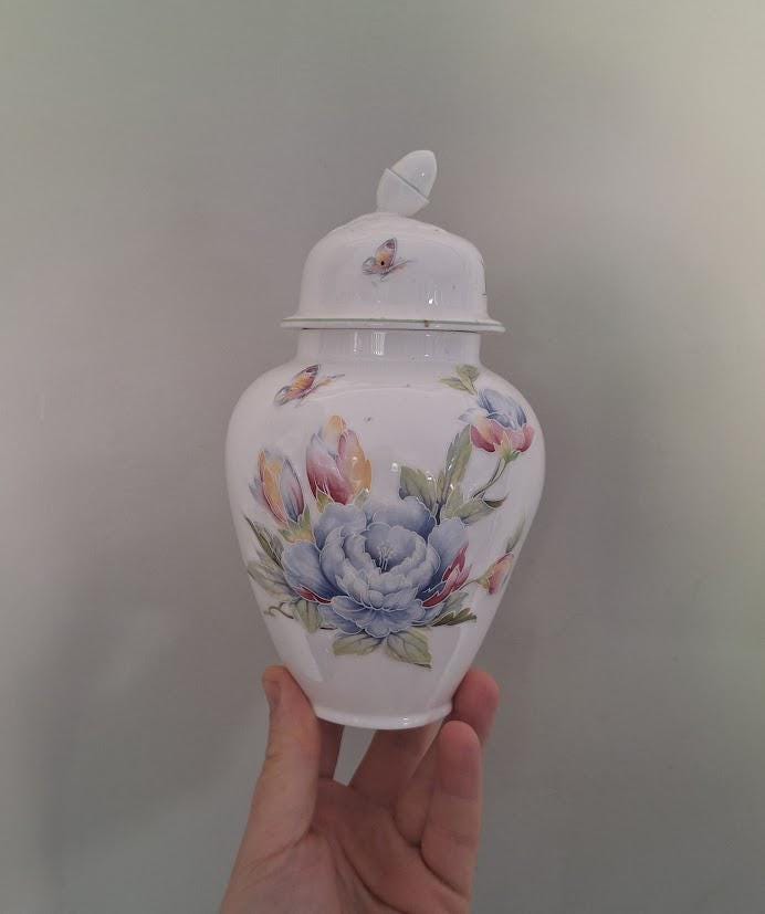 Vintage Aynsley Celeste Large Lidded Jar  Embossed Floral Butterfly Fine China