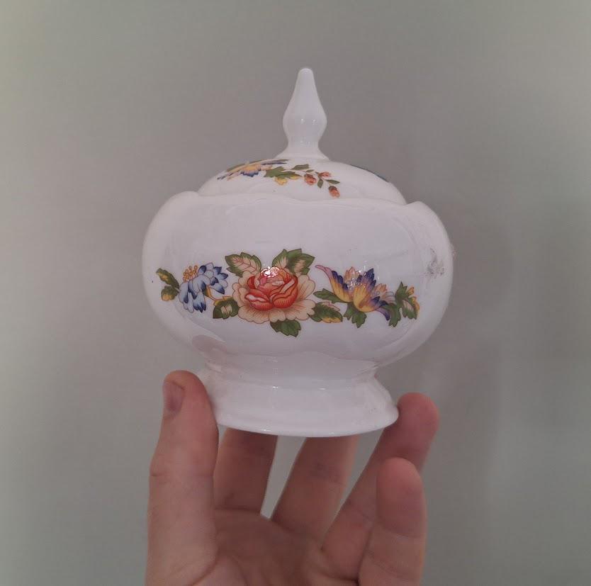 Vintage Aynsley Cottage Garden Derwent Trinket Box, Fine Bone China Floral Jar