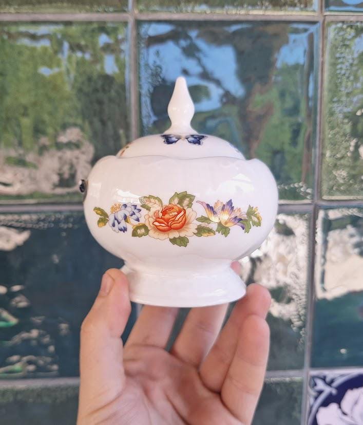 Vintage Aynsley Cottage Garden Derwent Trinket Box, Fine Bone China Floral Jar