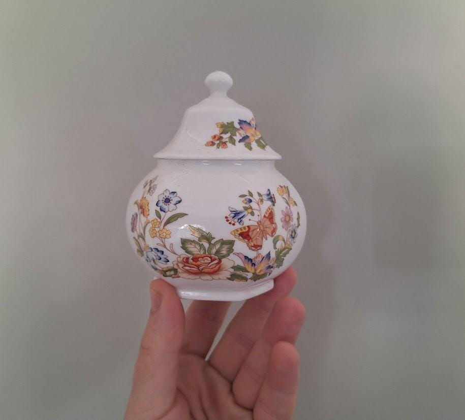 Vintage Aynsley Cottage Garden Pagoda Candy Box, Fine Bone China Trinket Jar