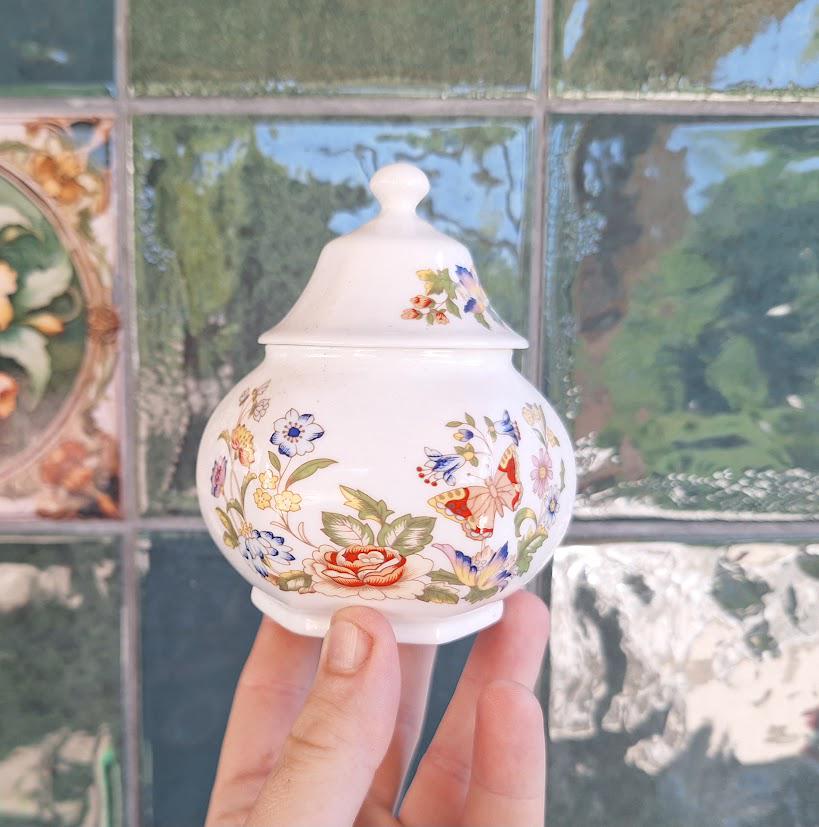 Vintage Aynsley Cottage Garden Pagoda Candy Box, Fine Bone China Trinket Jar