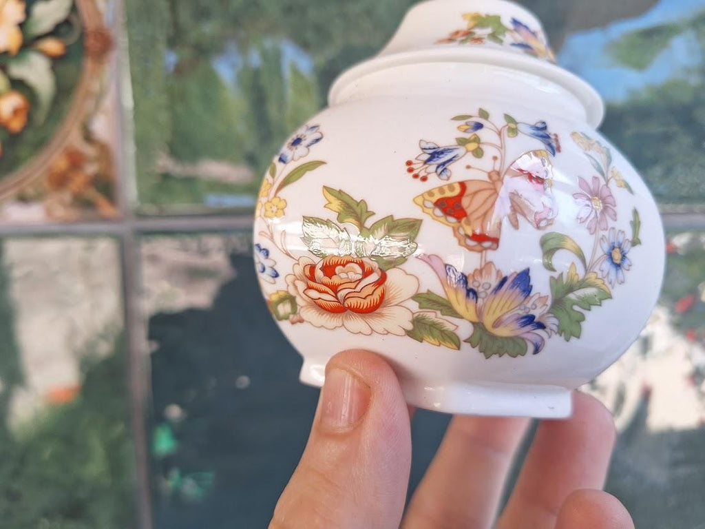 Vintage Aynsley Cottage Garden Pagoda Candy Box, Fine Bone China Trinket Jar