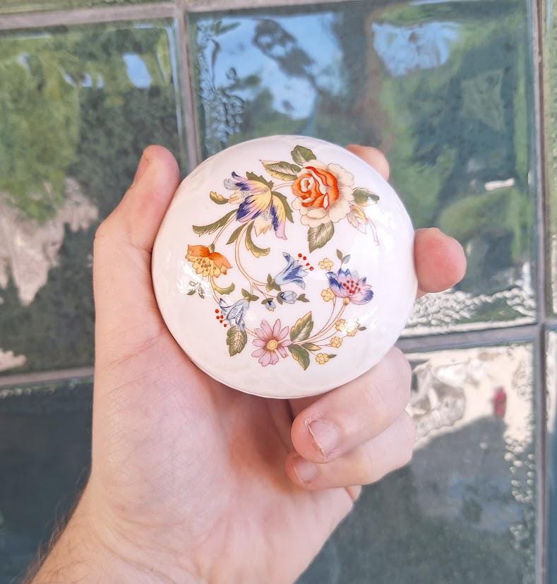 Vintage Aynsley Cottage Garden Trinket Box: Fine Bone China Floral Jewellery Container