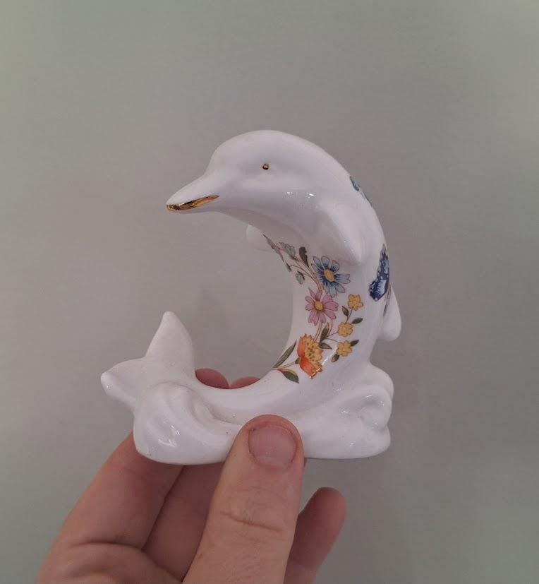 Vintage Aynsley Cottage Garden Dolphin Figurine, Fine Bone China Ornament Made England