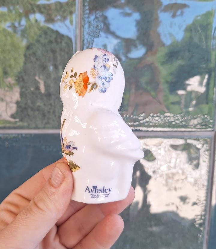 Vintage Aynsley Cottage Garden Owl Trinket Box  Fine Bone China Figurine Made England