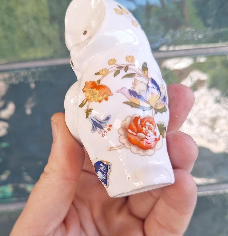 Vintage Aynsley Cottage Garden Owl Trinket Box  Fine Bone China Figurine Made England