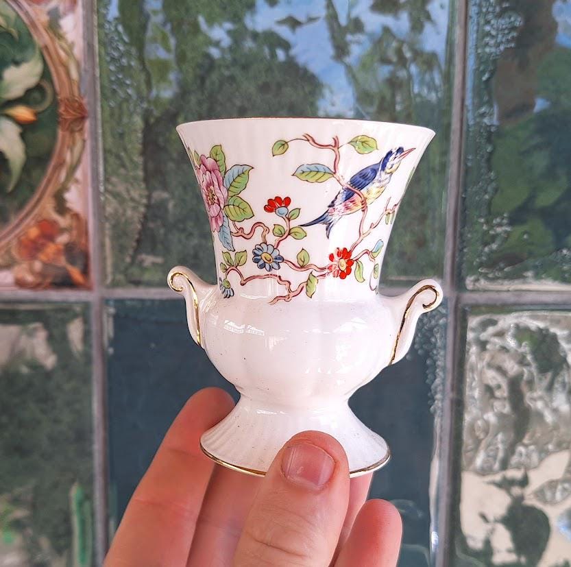Vintage Aynsley Pembroke Miniature Urn Vase: Fine Bone China Bird Floral (3.25 Inch)