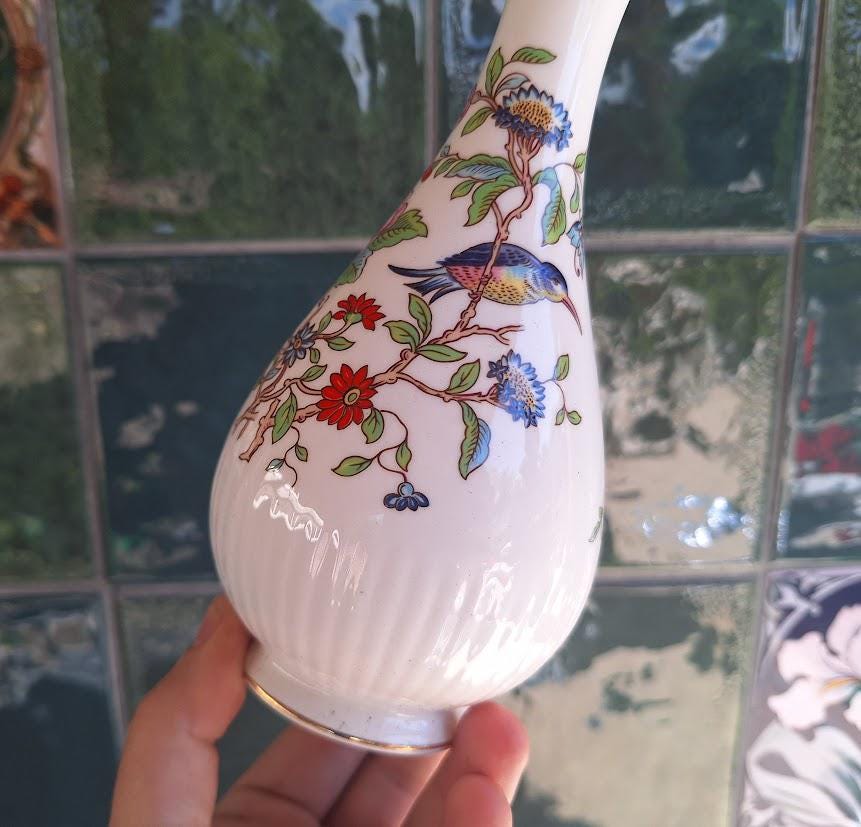 Vintage Aynsley Pembroke Bud Vase, Fine English Bone China, Bird Floral Gold Trim