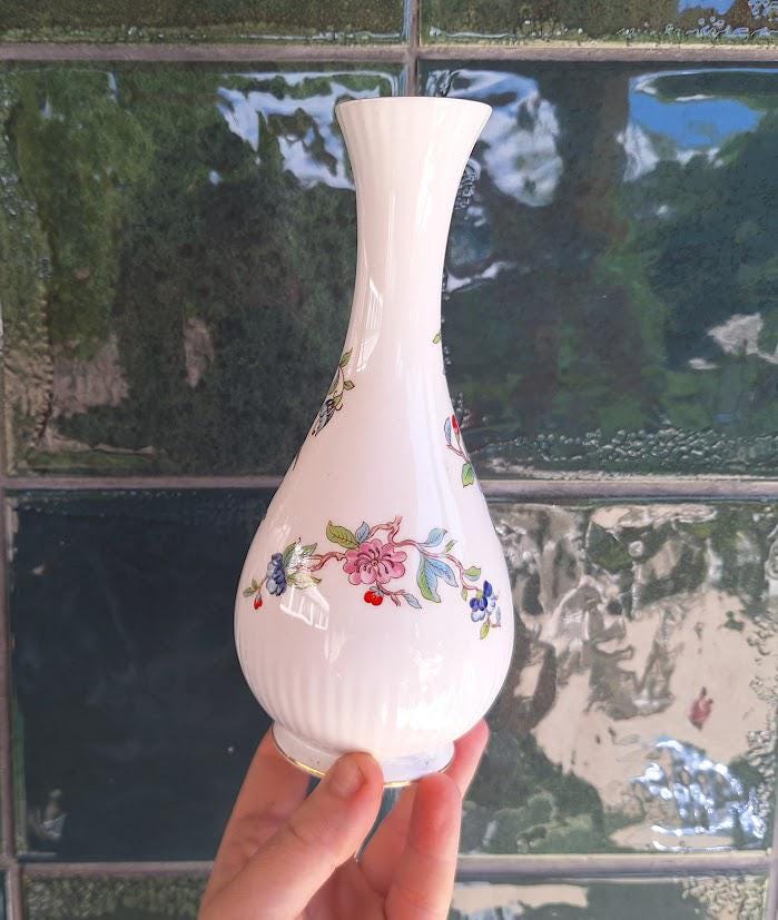 Vintage Aynsley Pembroke Bud Vase, Fine English Bone China, Bird Floral Gold Trim