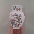 Aynsley Pembroke Hexagonal Vase: English Bone China Bird Floral Chinoiserie Decor