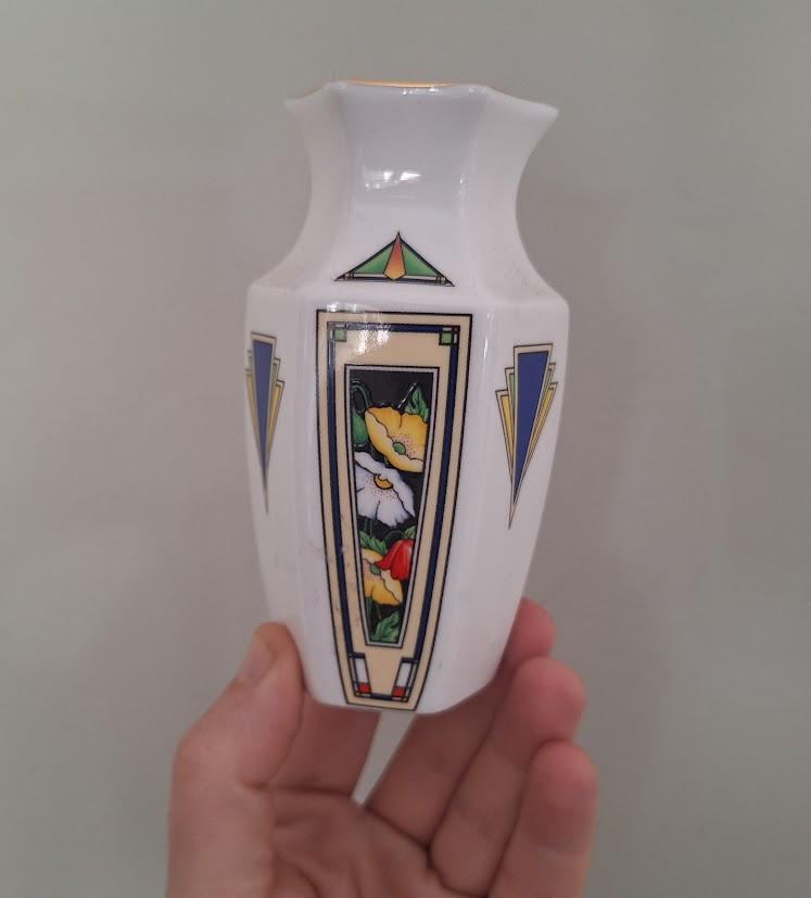 Aynsley Anniversary Collection Hexagonal Floral Vase  Art Deco Style Fine Bone China