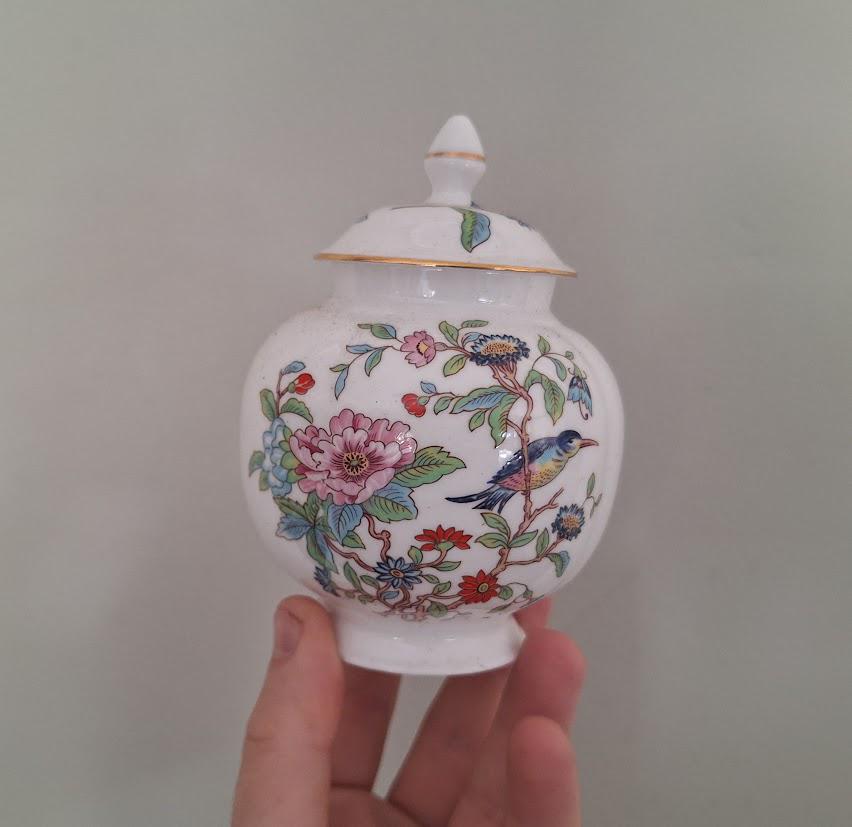 Vintage Aynsley Pembroke Lidded Ginger Jar: Fine English Bone China Bird Floral (5.5 Inch)