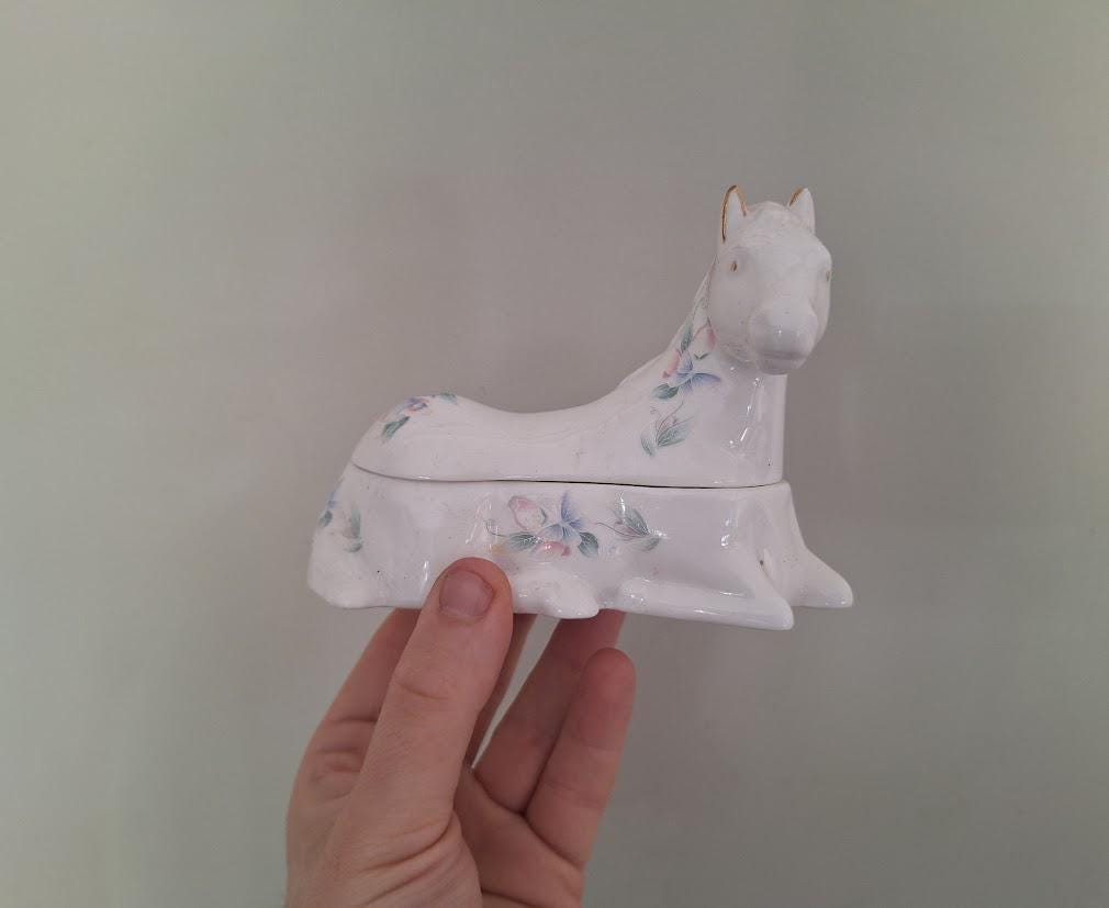 Vintage Aynsley Horse Trinket Box: Fine Bone China Floral Keepsake Made England