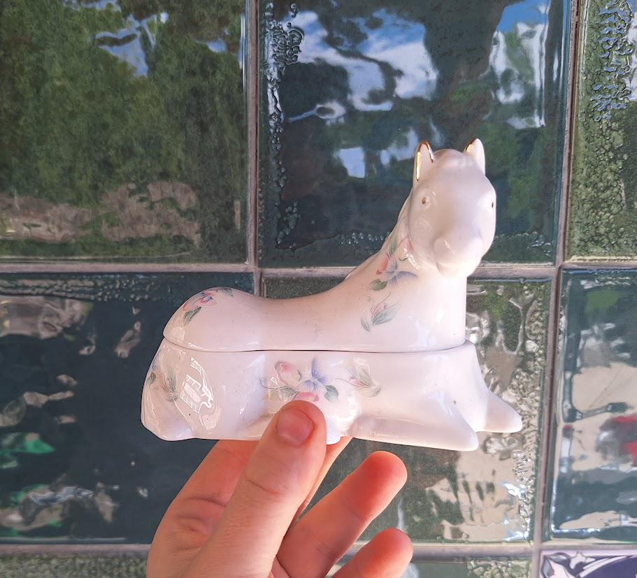 Vintage Aynsley Horse Trinket Box: Fine Bone China Floral Keepsake Made England