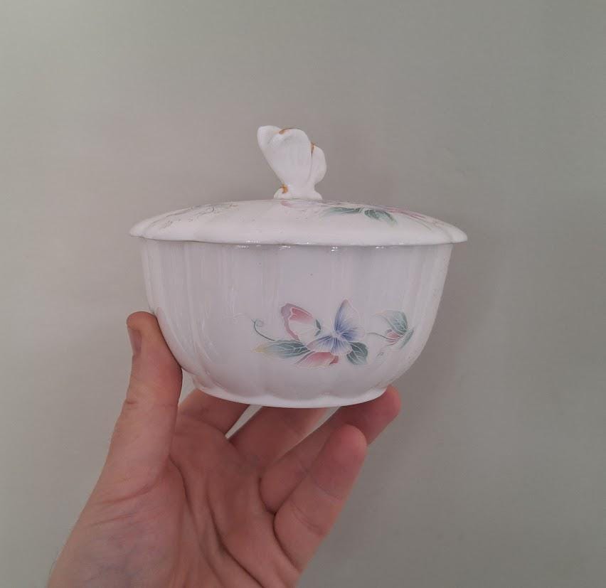 Vintage Aynsley Little Sweetheart Powder Box, Butterfly Lid, Fine Bone China Trinket Pot