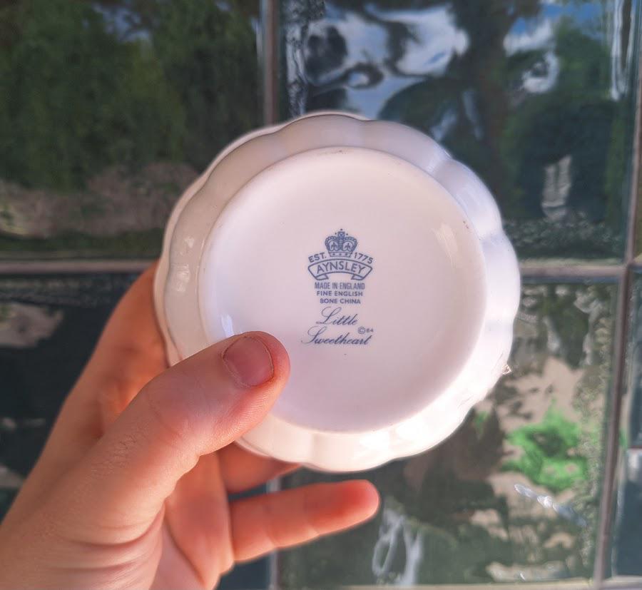 Vintage Aynsley Little Sweetheart Powder Box, Butterfly Lid, Fine Bone China Trinket Pot
