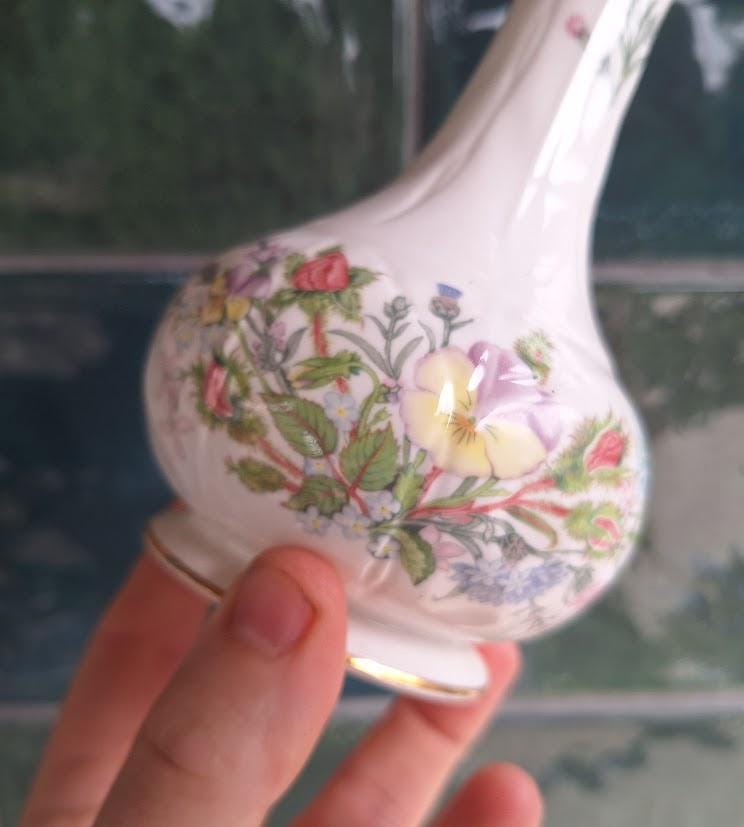 Vintage Aynsley Wild Tudor Bud Vase, Fine Bone China, Gourd Shape, Gold Trim
