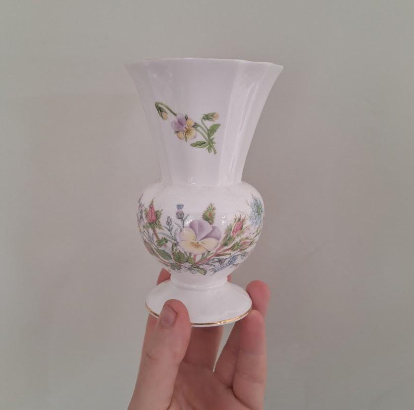 Vintage Aynsley Wild Tudor Fine Bone China Vase, 5in Thistle Posy Decor