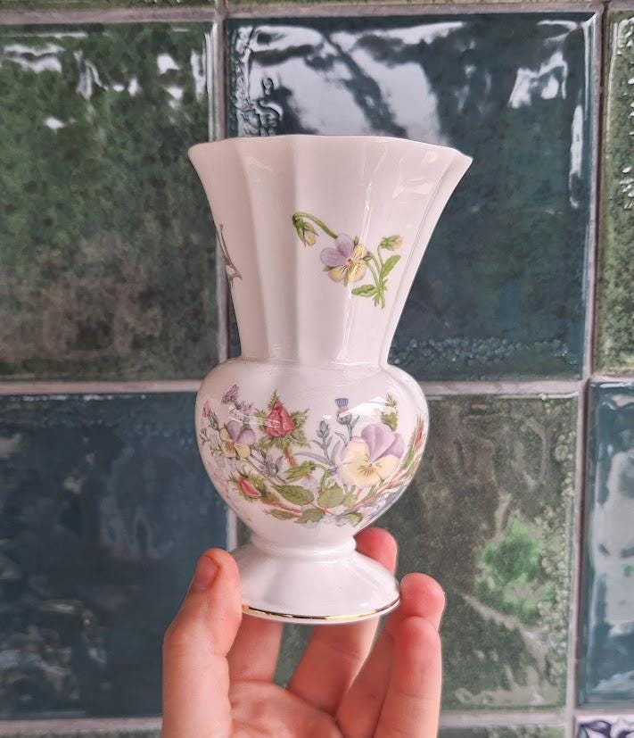 Vintage Aynsley Wild Tudor Fine Bone China Vase, 5in Thistle Posy Decor