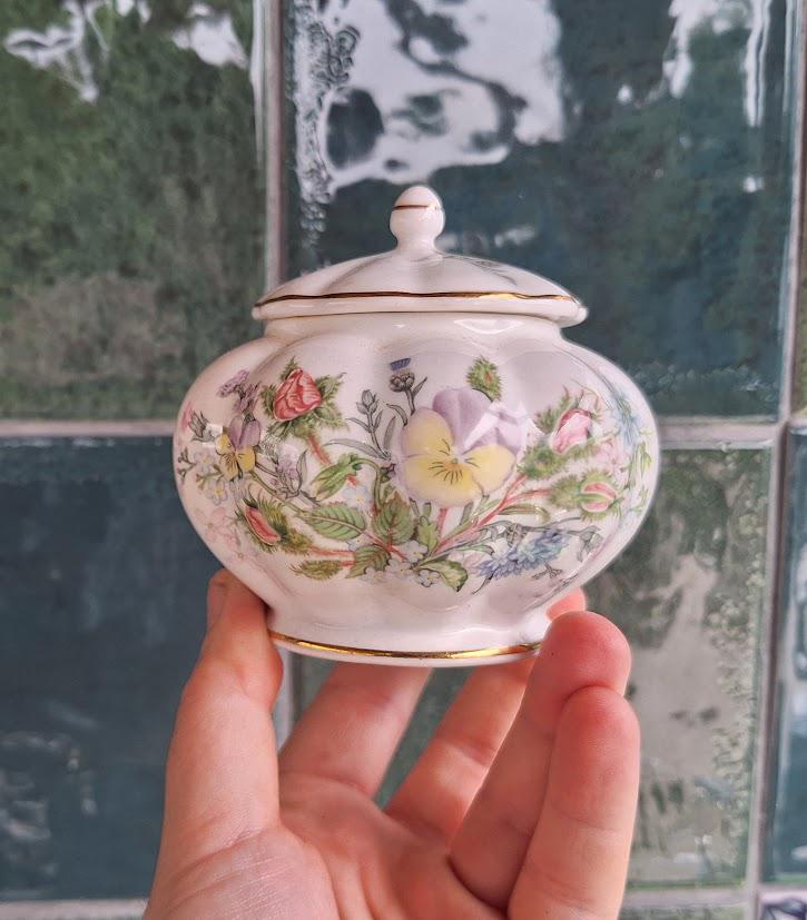 Vintage Aynsley Wild Tudor Ginger Jar, Fine Bone China Floral Sugar Bowl, England