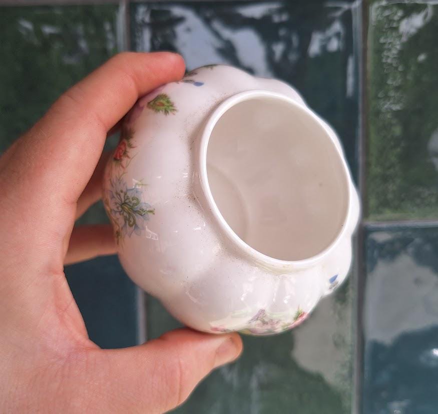 Vintage Aynsley Wild Tudor Ginger Jar, Fine Bone China Floral Sugar Bowl, England