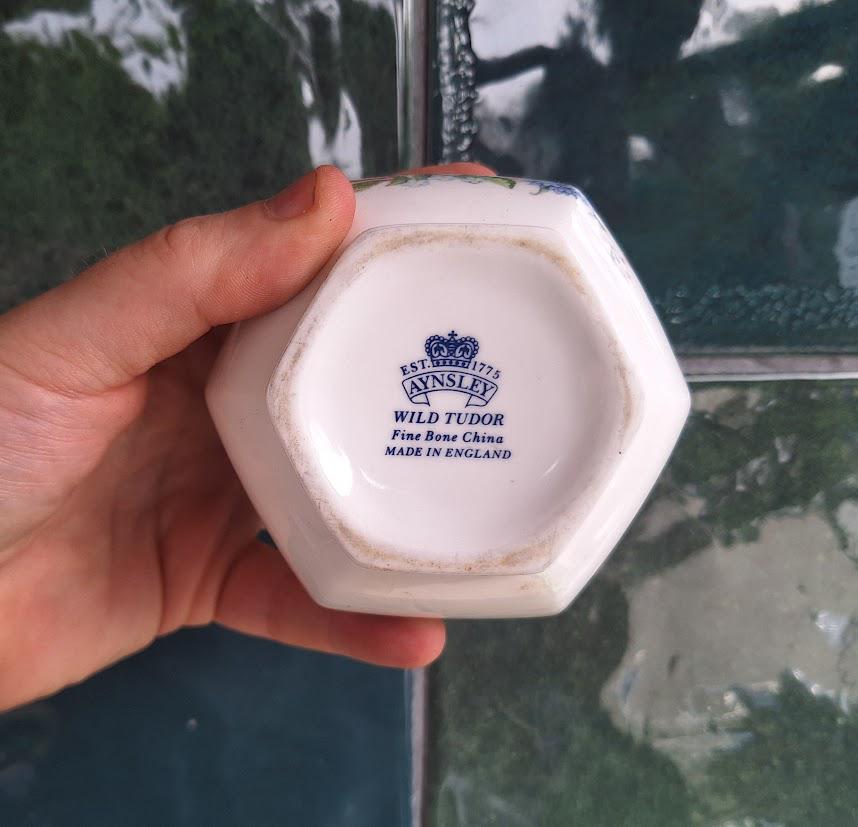 Vintage Aynsley Wild Tudor Ginger Jar, Small Hexagonal Fine Bone China Spice Pot