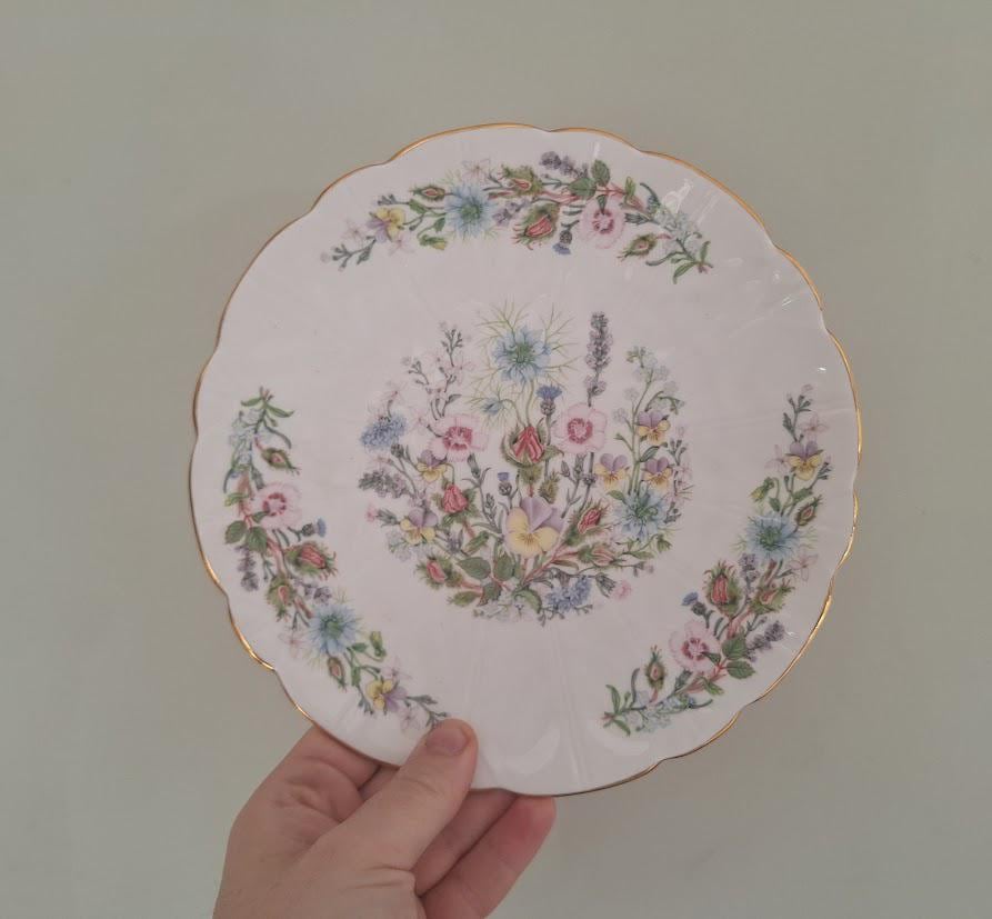 Vintage Aynsley Wild Tudor Crocus Cake Plate, Fine Bone China Floral Serving Dish