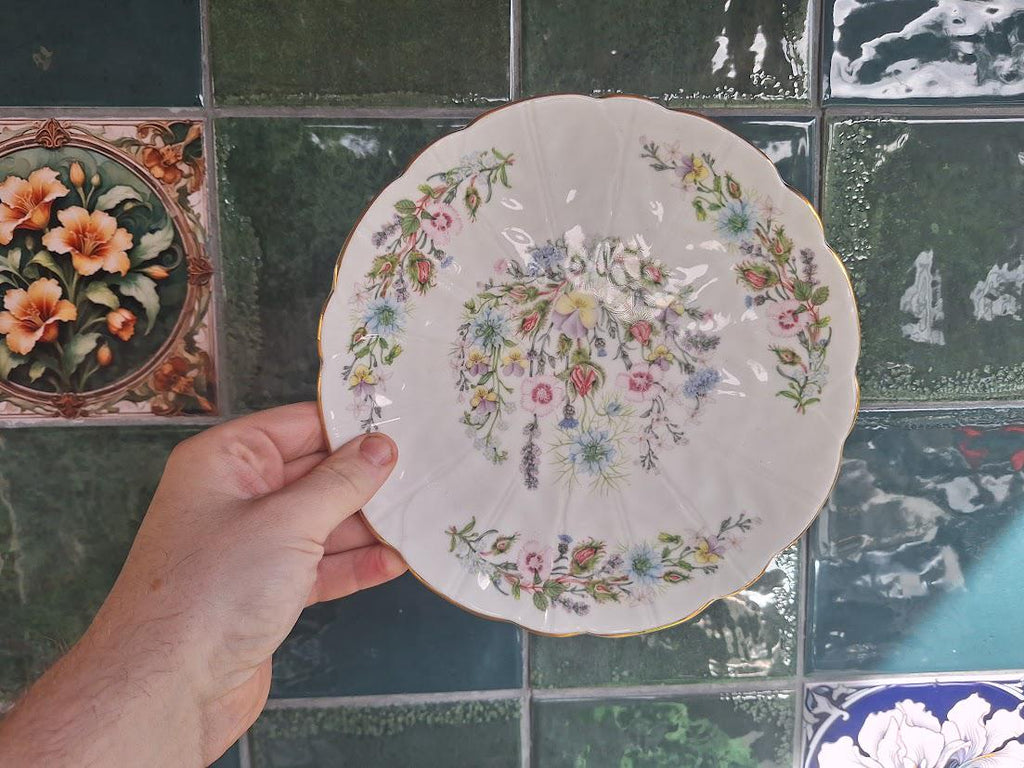 Vintage Aynsley Wild Tudor Crocus Cake Plate, Fine Bone China Floral Serving Dish