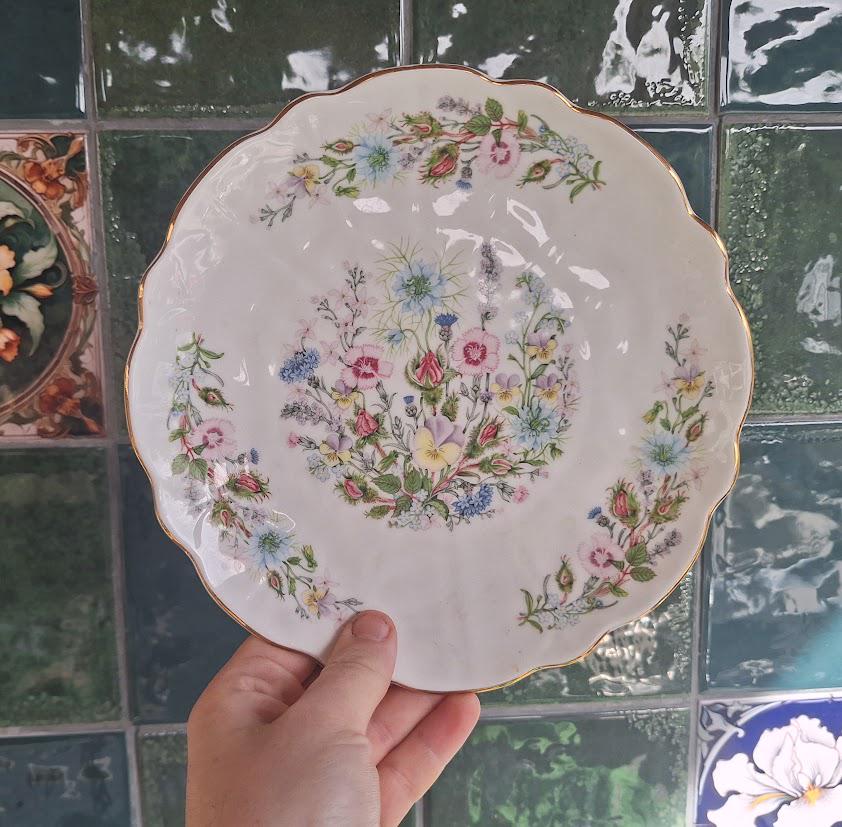 Vintage Aynsley Wild Tudor Cake Plate, Fine Bone China Floral Serving Platter
