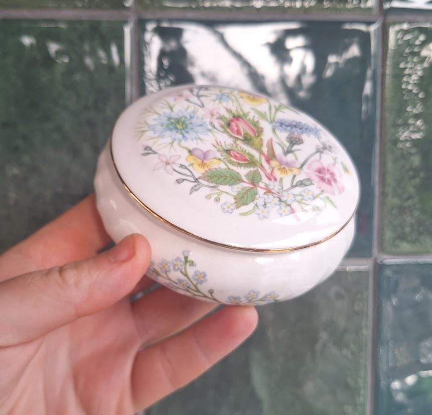 Vintage Aynsley Wild Tudor Trinket Box: Fine Bone China Floral Keepsake (4.25in)