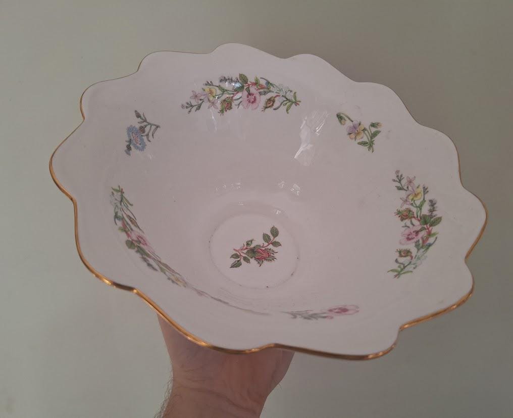 Vintage Aynsley Wild Tudor Footed Bowl, Fine Bone China Floral Centrepiece, England