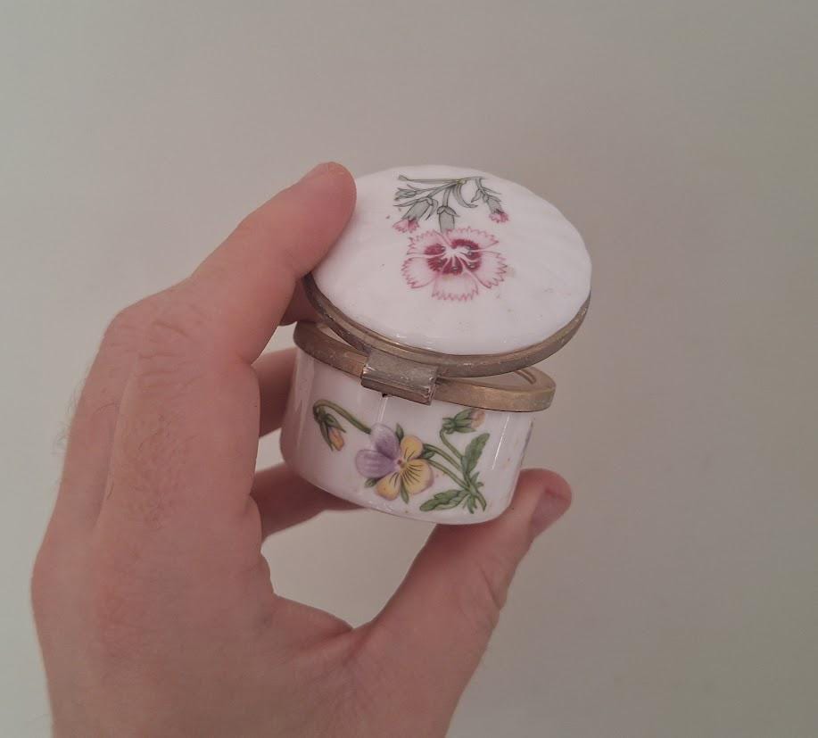 Vintage Aynsley Wild Tudor Hinged Pill Box, Fine Bone China Floral Trinket Box