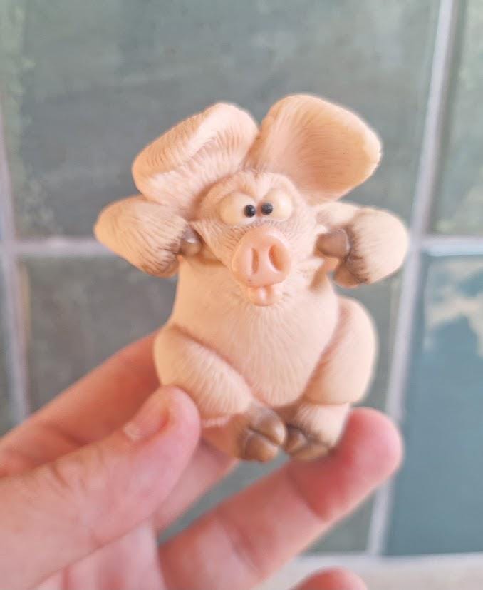 Vintage Piggin Childish Figurine 1997 David Corbridge Handmade Resin Pig Collectable Funny Face Ornament 1990s No Box