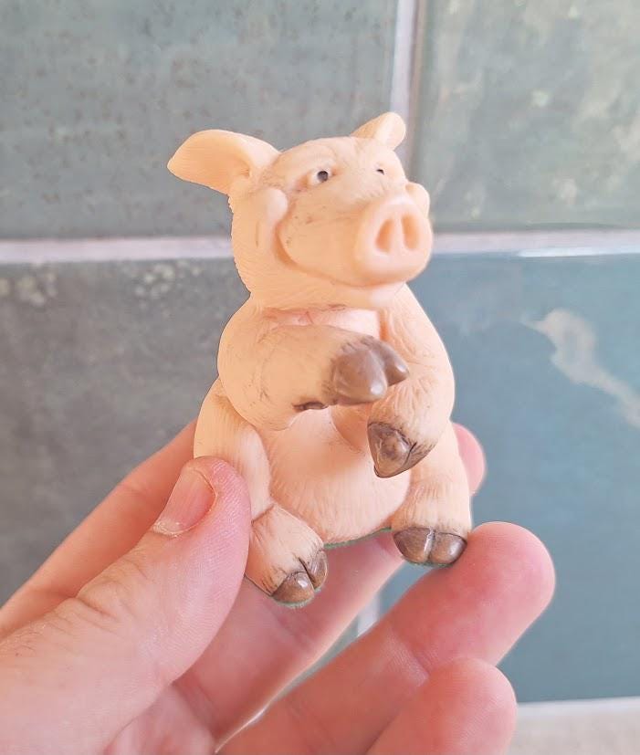 Vintage Piggin Good Luck Figurine 1994 David Corbridge Handmade Resin Pig Lucky Gift Ornament Collectable No Box