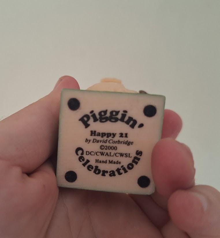 Vintage Piggin Happy 21 Figurine 2000 David Corbridge Piggin Celebrations Resin Pig 21st Birthday Gift Collectable Ornament No Box