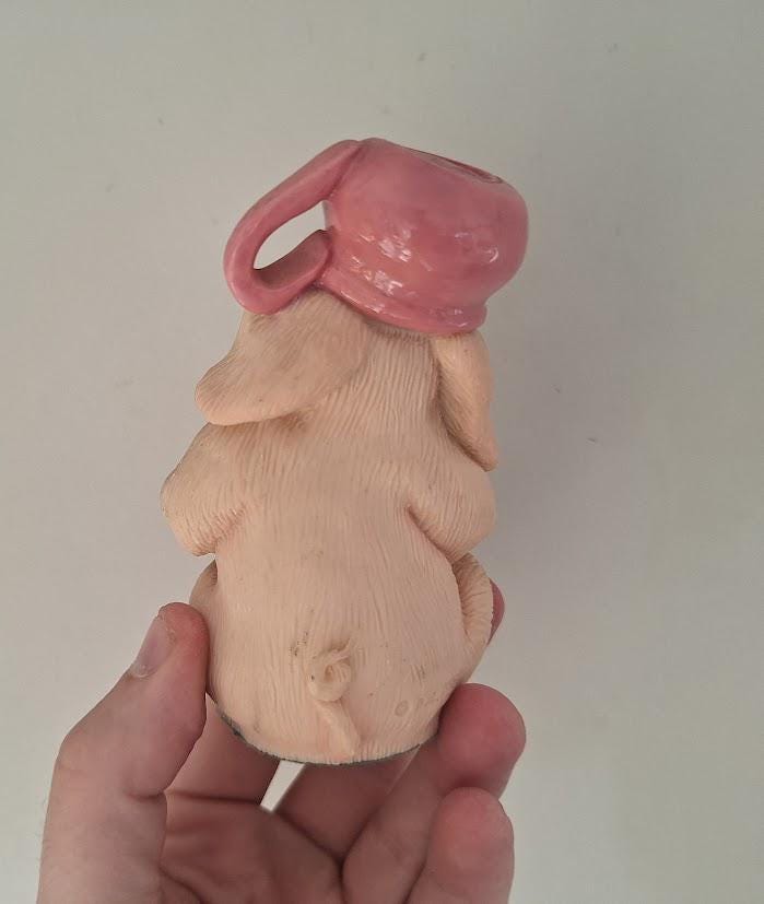 Vintage Piggin Potty Figurine 1997 David Corbridge Handmade Resin Pig Wearing Pink Potty Hat Collectable Ornament No Box