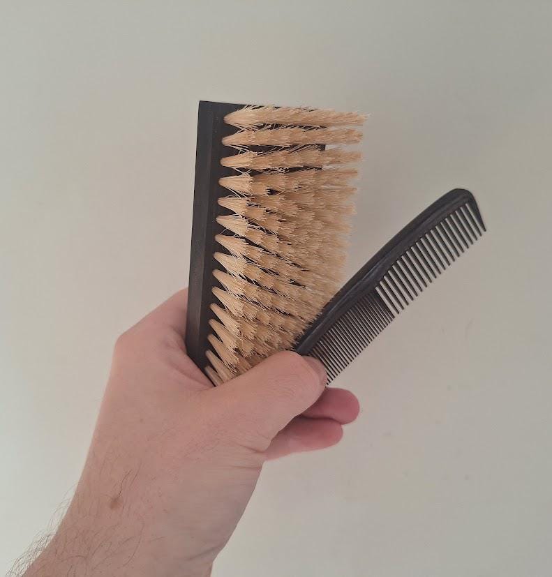 Vintage 1950s 1960s Gentleman's Travel Grooming Set Brown Zip Case Shaving Brush Comb Clothes Brush Toiletry Vanity Kit