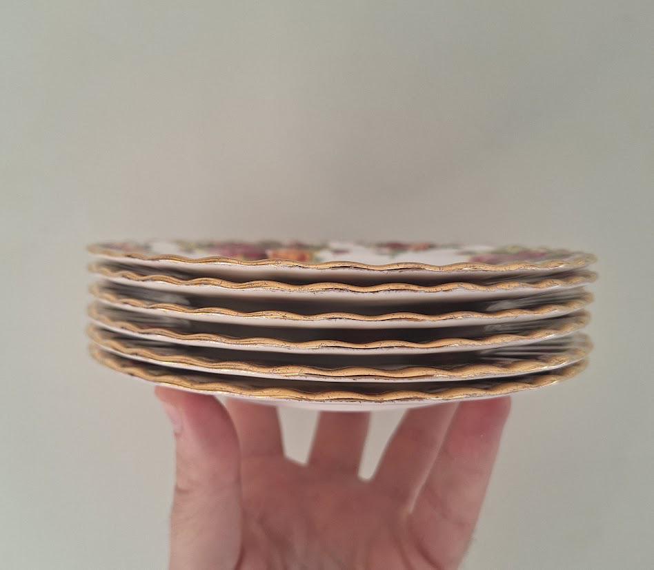 Boxed Set of 6 Royal Albert Old Country Roses 6.25in Tea Side Plates, English Fine Bone China Gold Rim Sandwich Cake Plates