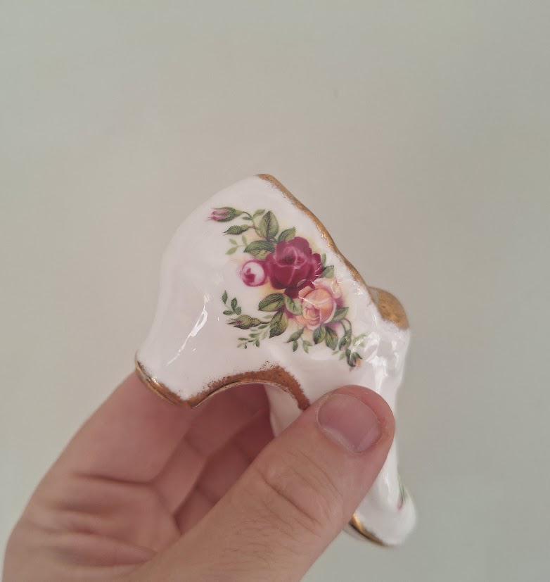Vintage Royal Albert Old Country Roses 4.5in Bone China Shoe Ornament, Floral High Heel Slipper Figurine, Made in England