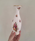 Vintage Royal Albert Old Country Roses Tall Curved Neck Bud Vase, English Bone China Gold Trim, Made in England, 1962 Backstamp