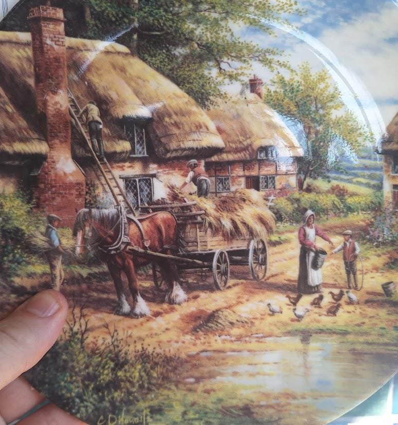 Wedgwood Mending the Thatch Collector Plate 1992, Chris Howells Country Days No. 5, Limited Edition Bone China, Original Paperwork