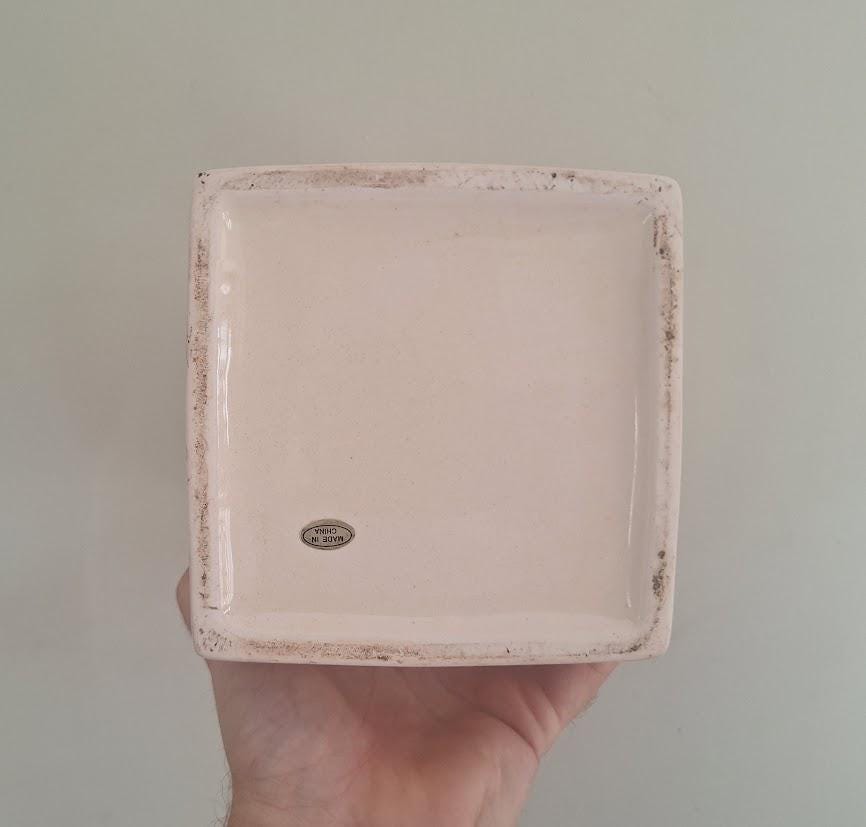 Pair of Cream Ceramic Kitchen Canisters with Terracotta Brown Lids, Square Storage Jars, Minimalist Retro Pantry Decor