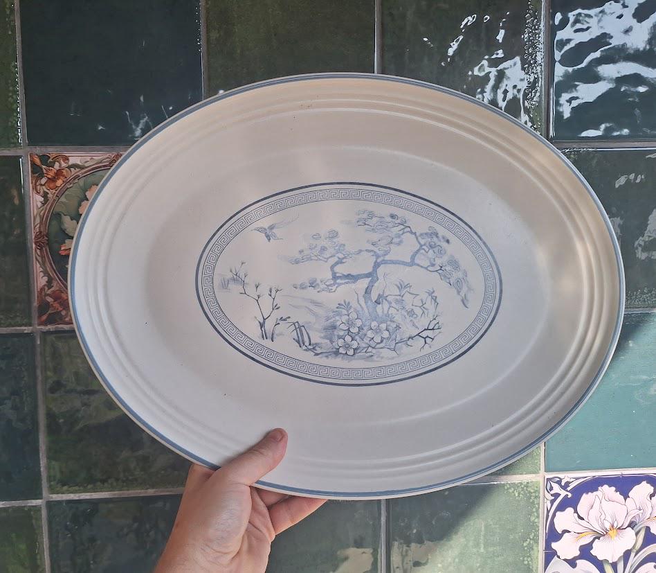 Royal Doulton Asian Dawn Large Oval Serving Platter LS1032, Lambethware Blue & White Vintage Serving Plate Made in England