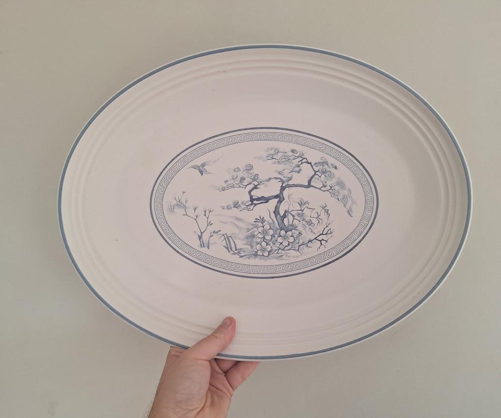 Royal Doulton Asian Dawn Large Oval Serving Platter LS1032, Lambethware Blue & White Vintage Serving Plate Made in England