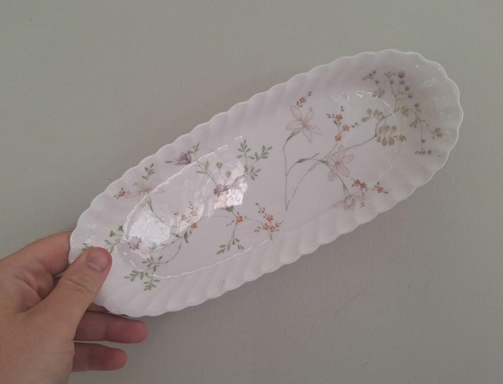 Vintage Wedgwood Campion Serving Tray, English Bone China Floral Sandwich Plate, Pastel Wildflower Oblong Dish 19841993