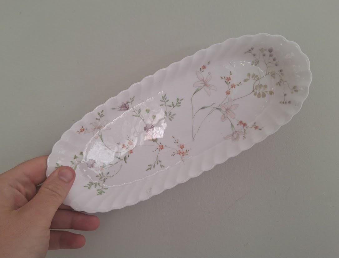 Vintage Wedgwood Campion Serving Tray, English Bone China Floral Sandwich Plate, Pastel Wildflower Oblong Dish 19841993