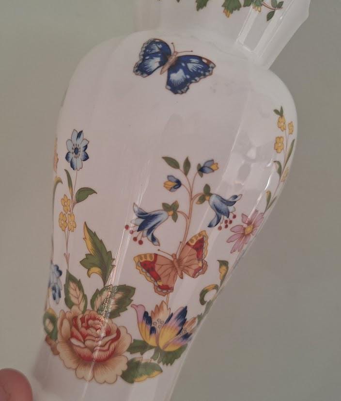 Vintage Aynsley Cottage Garden Large Vase Fine Bone China Made in England Floral Butterfly Vase English Collectable Gift