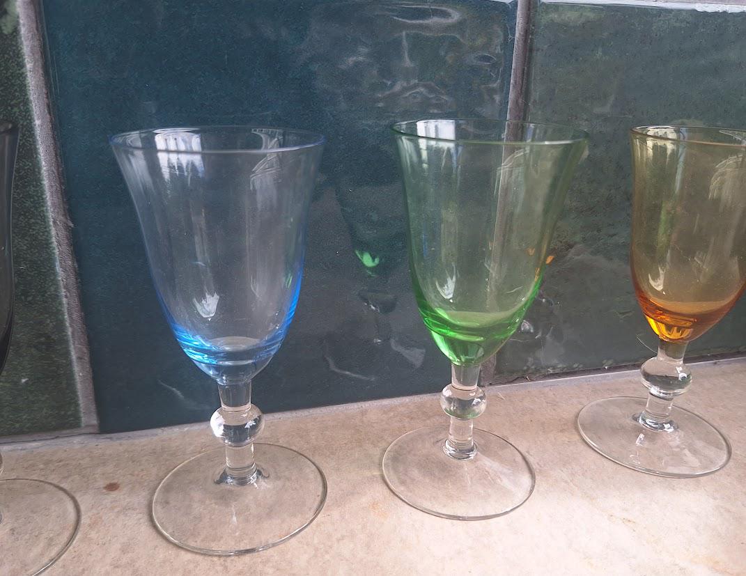 Vintage Harlequin Liqueur Glasses Set of 6 Coloured Stemmed Cordial Shot Glasses Retro 1960s 1970s Barware