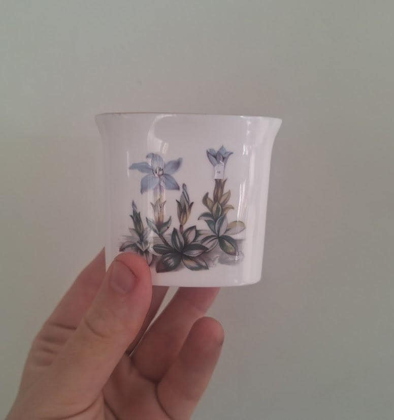 Vintage Royal Worcester Blue Gentian Daffodil Bone China Toothpick Match Holder England C51 Floral Posy Vase
